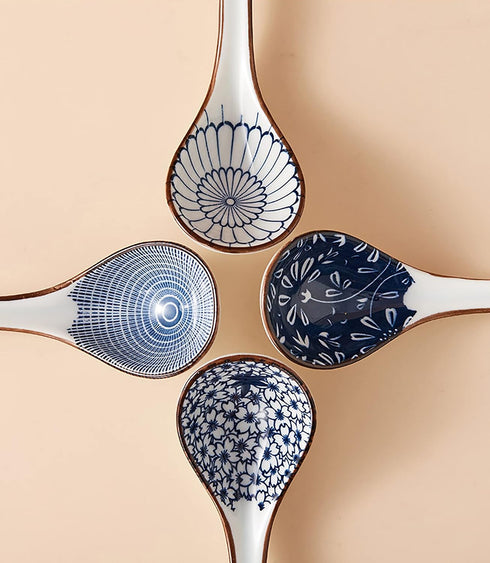 Ceramic Soup Spoons Sets of 4,Asian Soup Spoons,Long Ramen spoons,Japanese soup spoons for Pho,Wonton,Noodles,Chinese Ceramic Rice Spoons,4Pcs...