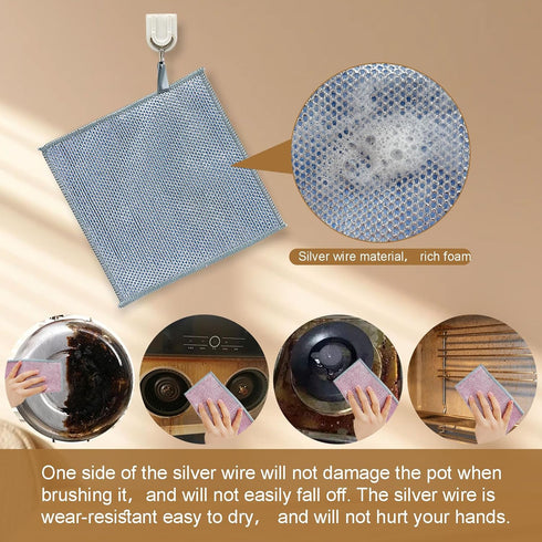 2024 Double-Sided New Multifunctional Non-scratch Wire Dishcloth, Multipurpose Wire Dishwashing Rags for Wet and Dry, Special Kitchen Scouring Pad...