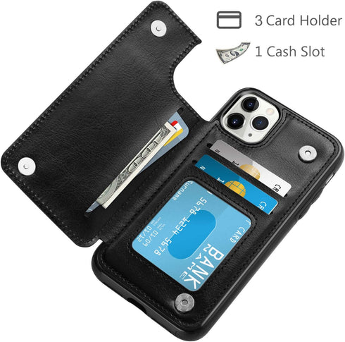 HianDier for iPhone 11 Pro Case with Card Holder Wallet Case for Women Men with Magnetic Closure Shockproof Cover for iPhone 11 Pro Phone Case-Bla...