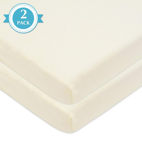 American Baby Company 2 Pack 100% Natural Cotton Fitted Pack and Play Sheets 39" x 27" - Soft & Breathable Pack N Play Sheets for Playard & Mini C...