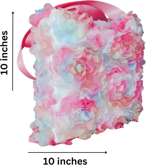 Reusable pink fabric gift bags cute Set of 2 with handles washable floral bags for women 10x10 inches for wedding flower girls birthdays ballerina...
