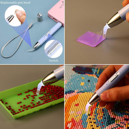 Zonon 27 Pcs Rhinestone Art Accessories, Included Lighted USB Rechargeable LED Painting Pen, 20 Glue Clay, 5 Rhinestone Pen Tips and Storage Case ...