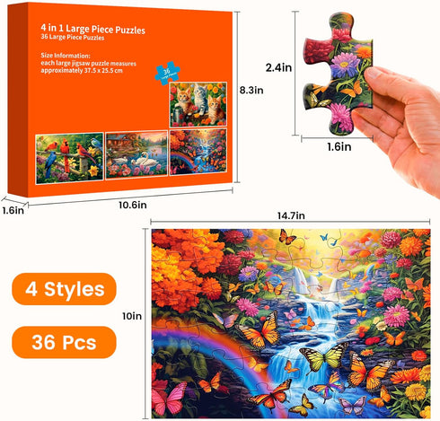 4 Packs 36 Large Piece Puzzle for Seniors - Dementia Puzzles for Elderly Adults,Alzheimer’s Puzzles Memory Cognitive Games for Elderly Seniors wit...