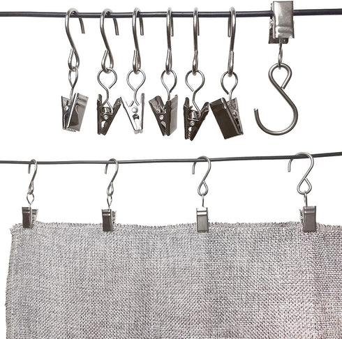 Stainless Steel S Hooks Curtain Clips, 50 Pack Hanging Party Lights Clips, Hangers Gutter Photo, Art Craft Display, 2.4 Inch Long, Silver...