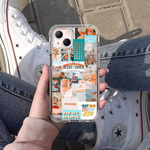 Christian Quotes iPhone 14 Case,Aesthetic Vintage Bible Verses Jesus Quotes Collage Pattern Case for Girl Women Men, Trendy Soft TPU Case for iPho...