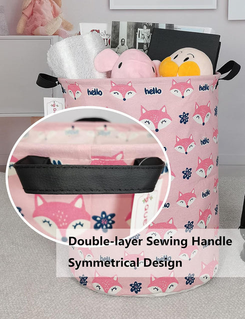 QUEENLALA Large Storage Basket,Laundry Hamper/Bathroom/Home Decor/Collapsible Round Storage Bin,Boys and Girls Hamper/Boxes/Clothing(Round-Pink Fo...