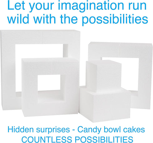 Silverlake 5-Tier Square Cake Dummy Set - American-Made Hard Foam Cake Dummies - 4" High x 4,6,8,10,12" Squares - Professional Baking Display Set ...