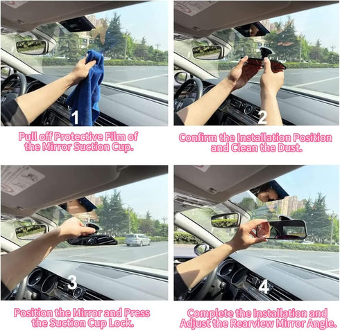 Anti-Glare Universal Rear View Mirrors - with Adjustable Large Suction Cup, Come with 2 pcs 360° Wide Blind Spot Mirrors with ABS Housing for Cars...