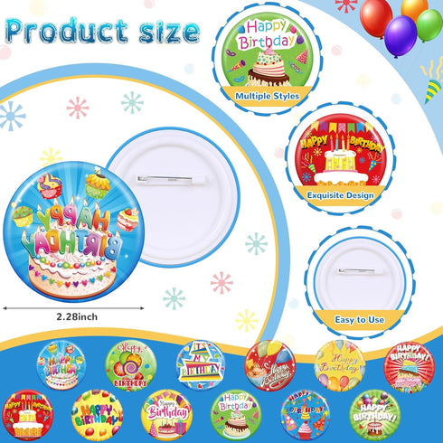 2 1/4 inches Pin for Happy Birthday Gifts Birthday Button Pinback Buttons for Happy Birthday Colorful Birthday Button Pins Party Birthday Pins for...