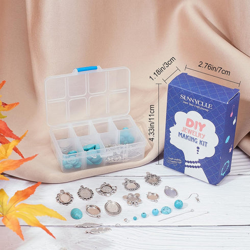 SUNNYCLUE 1 Box DIY 10 Pairs Turquoise Bead Earrings Making Kit Alloy Enamel Leaf Pendants Charms with Turquoise Beads Eye Pin & Earring Hooks for...