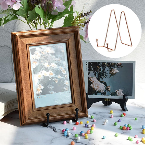 uxcell Plate Stand for Display, 2Pcs 6 Inch Iron Easel Plate Holder Display Stands Metal Decorative Plates for Picture Photo Book, Rose Gold...