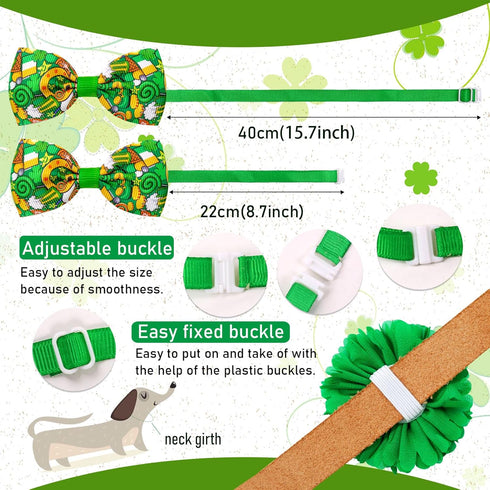 24pcs St.Patrick's Day Dog Bow Ties, Adjustable Green Pet Small Dog Collar Attachment Grooming Bowties, Lucky Clover Dog Bow Ties for Holiday Fest...