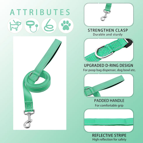 Reflective Dog Collar with Safety Locking Buckle, Adjustable Soft Breathable Nylon Collars for Small, Medium and Large Dogs(Collar+Leash XS Width ...