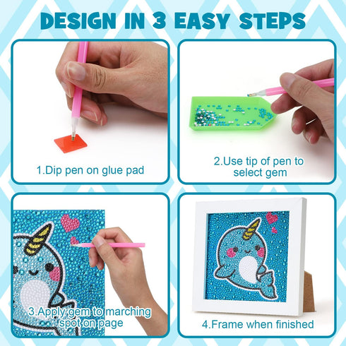 TOY Life 5D Diamond Arts Kits for Kids with Wooden Frame Diamond Arts and Crafts for Kids Ages 6 8 10 12 Gem Art Painting Kit Whale Diamond Dots P...