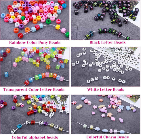 Bead Bracelet Making Kit, Shynek Bead Friendship Bracelets Kit with Pony Beads Letter Beads Charm Beads and Elastic String for Bracelet and Jewelr...
