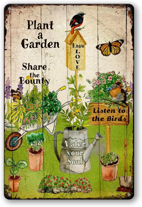 Garden Sign Garden Decor Retro Metal Garden Signs Plant A Garden Sign Outdoor Garden Art Wall Decor Funny Garden Signs Courtyard Rustic Garden Dec...