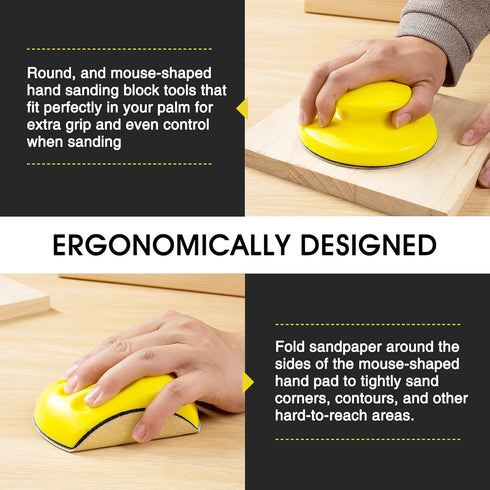 3PCS Hook and Loop Hand Sanding Block Plus 1 Cleaning Brush 5 Inch Round and Mouse Sanding Blocks Hand Sanders for Wood Sanding Blocks Auto Body H...