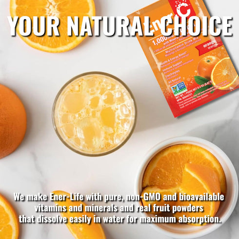 Ener-C Orange Multivitamin Drink Mix Powder Vitamin C 1000mg & Electrolytes with Real Fruit Juice Natural Energy & Immune Support for Women & Men ...