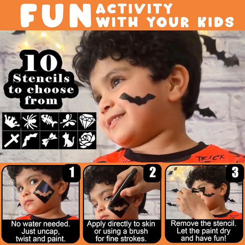 Jim&Gloria Face Paint Makeup Kit 8 Large Pens with Stencils Face Painting Tattoo Washable Body Markers Skin Safe Eyeblack Stick Baseball Sports Ha...