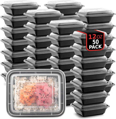 50-Pack Reusable Meal Prep Containers Microwave Safe Food Storage Containers with Lids, 12 OZ - 1 Compartment Take Out Disposable Plastic Bento Lu...