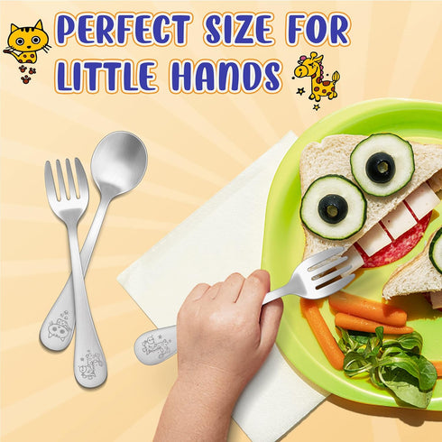 E-far 9-Piece Toddler Utensils, Stainless Steel Kids Silverware for Baby Self Feeding, Includes Toddler Forks Spoons Knife with Cute Animal Patter...