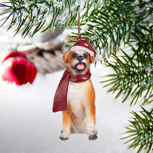 Design Toscano JH576303 Christmas Xmas Boxer Holiday Dog Ornaments, Full Color...