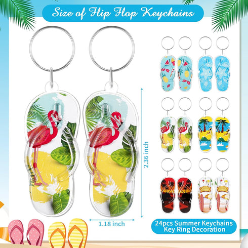 24 Pcs Flip Flop Keychains Bulk Fun Key Chains Small 2.36 x 1.18 Inches Hawaii Souvenirs Goody Bag Fillers for Summer Backpack Purse Luggage Birth...