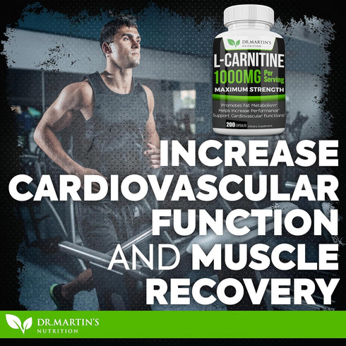 DR. MARTIN'S NUTRITION Extra Strength L-Carnitine - 200 Capsules - 1000mg Per Serving - Boost Your Metabolism and Increase Performance...