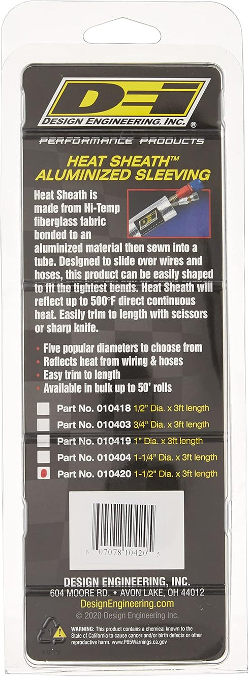 Design Engineering Heat Sheath 1-1/2" I.D. x 3ft Aluminized Sleeving for Ultimate Hi-Temp Protection...