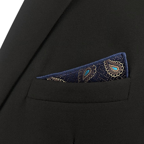 S&W SHLAX&WING Pocket Squares for Men Dark Blue Brown Paisley...