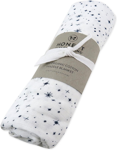 HonestBaby Organic Cotton Swaddle Blankets, Twinkle Star White/Navy, One Size...