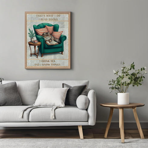 Posterizer 1 pcs-Cat quote-I read books and drink tea-Art for Animal Lovers-Comedy Art-Living Room Bedroom Decor- unframed wall art...