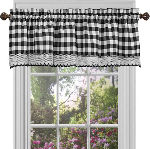 GoodGram Buffalo Check Plaid Gingham Custom Fit Farmhouse Window Valances - Assorted Colors (Black)...
