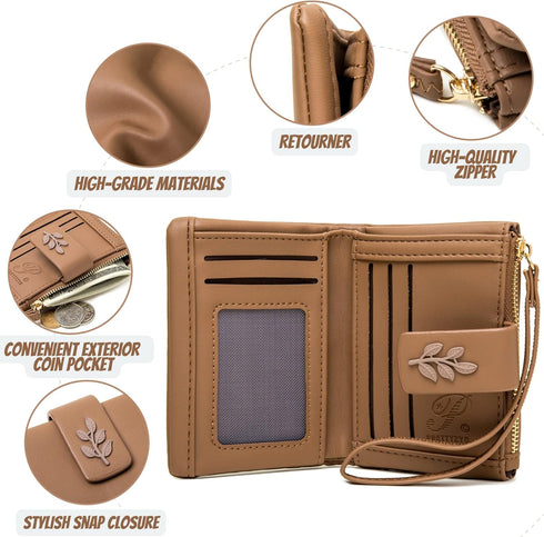 Small Bifold Wristlet Wallet for Women – Handmade, RFID Blocking Wallet Case with Credit Card Sleeves, Cash & Coin Storage Compartments – Mini Pur...