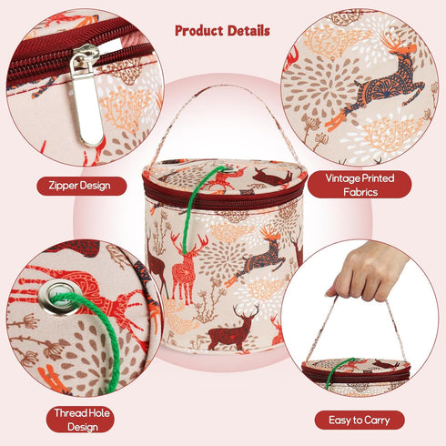 Katech Small Yarn Storage Case Empty Round Yarn Bag Knit Tote Bag Basket (Brown)...