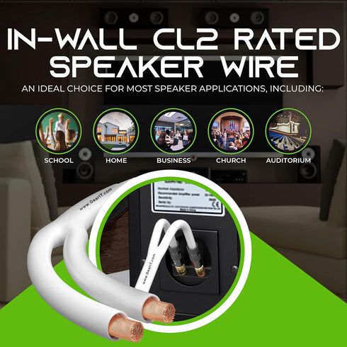 GearIT 12AWG Premium Heavy Duty Braided Speaker Wire (3 Feet) with Dual Gold Plated Banana Plug Tips - Oxygen-Free Copper (OFC) Construction, Whit...