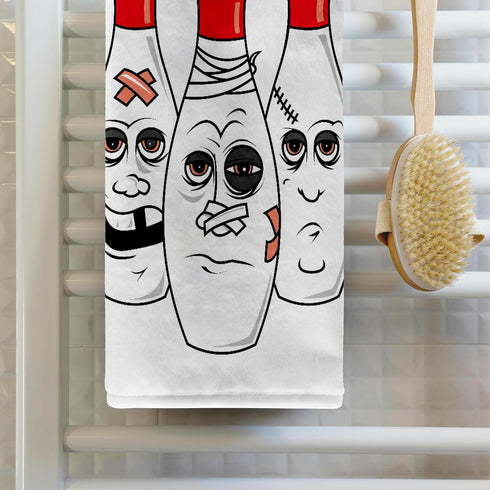 3D Rose TWL_116311_1 Funny Busted Up Injured Bowling Pins Cartoon Sports Design Towel, 15 x 22...