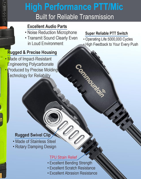 commountain CLS1410 CLS1110 Earpiece with PTT/Mic for Motorola Walkie Talkies Radios DTR550 DTR700 RDU4100 RDU4160D RMU2040 RMU2080D RMU2080 DLR10...