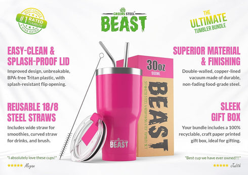 Beast 30 oz Tumbler Stainless Steel Vacuum Insulated Coffee Ice Cup Double Wall Travel Flask (Cupcake Pink)...