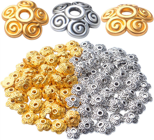 Aylifu Flower Bead Caps,200pcs 10mm Tibetan Alloy Spacer Beads Caps Bali Style Jewelry Spacers for DIY Bracelet Necklace Crafts Making,2 Colors...