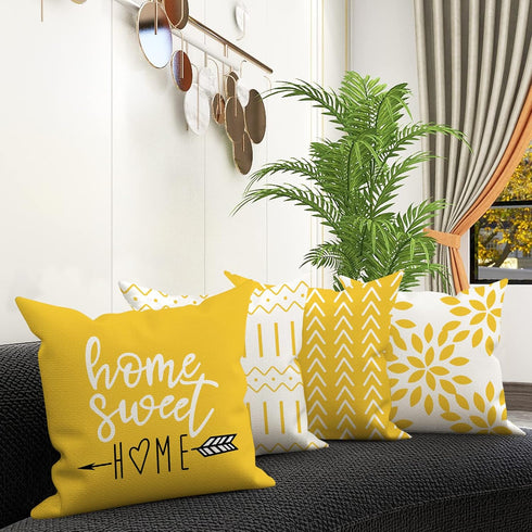 YCOLL Pillow Covers 18x18 Set of 4, Modern Sofa Throw Pillow Cover, Decorative Home Outdoor Linen Fabric Geometric Pillow Case for Couch Bed Car, ...