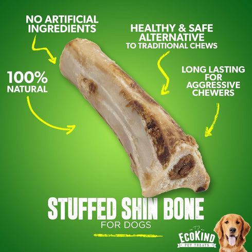 EcoKind Pet Treats Stuffed Shin Bone Premium Dog Treat...
