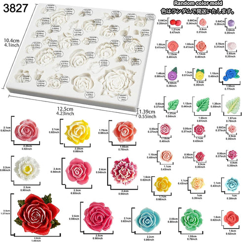 Funshowcase 32 Cavity Roses Flower Fondant Candy Silicone Mold for Sugarcraft Cake Decoration, Cupcake Topper, Polymer Clay, Soap Wax Making, Resi...