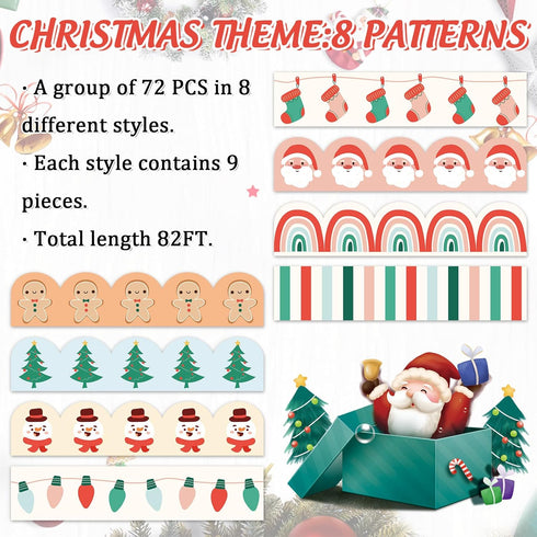 AnyDesign 82Ft Boho Christmas Bulletin Board Borders Xmas Tree Santa Snowman Rainbow Self-Adhesive Trim Border Stickers for Xmas Winter Party Home...