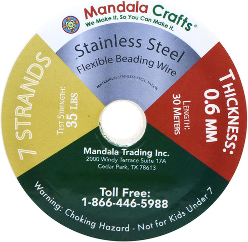 Mandala Crafts 7 Strand Beading Wire for Jewelry Making - Stainless Steel Tiger Tail Beading Wire - 98 FT 22 Gauge Bead Stringing Wire Jewelry Bra...