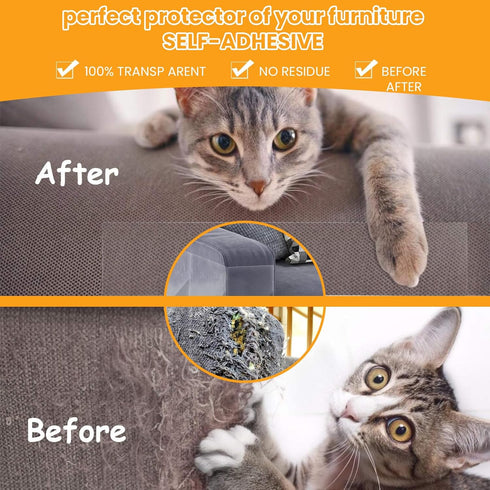 Cat Scratch Deterrent Sofa Furniture Protectors, Clear Self-Adhesive Couch Pads from Cats Scratching, Door Wall Anti Pet Scratch Tape Guards, 10 P...