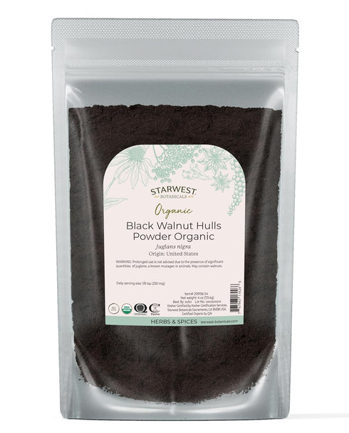 Starwest Botanicals Organic Black Walnut Hull Powder - Finely Ground, Use for Tea, Baking, & Capsules, Natural Digestion Support, Certified Kosher...