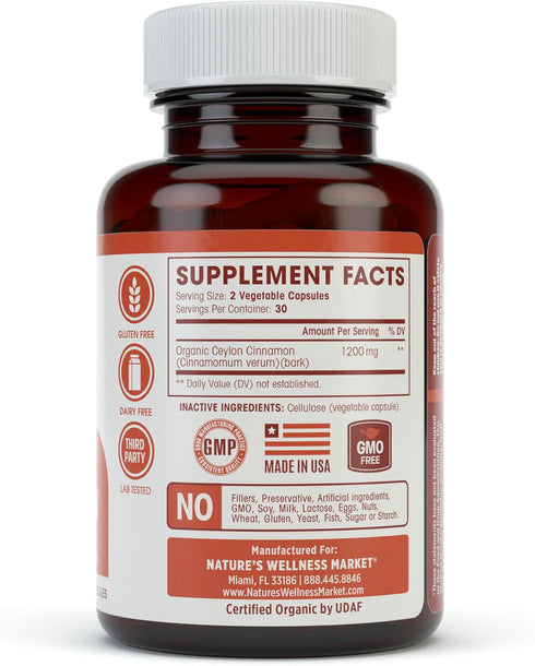 Natures Wellness Organic Ceylon Cinnamon - 1200 mg | Powerful Antioxidant | Maintains Joint Health and Mobility | Non-GMO | 60 Veg Capsules...