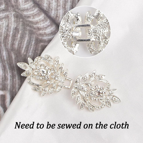 WANDIC Cloak Clasp Fasteners, 3 Pairs 7CM White Clips with Rhinestone Vintage Cape Sew On Hooks and Eyes Clasps Cardigan Clips for Clothing Sweate...