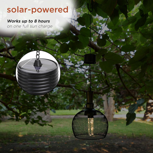 Alpine Corporation 10" Tall Hanging Solar Powered Outdoor Mesh Lantern with LED Lights, Black...